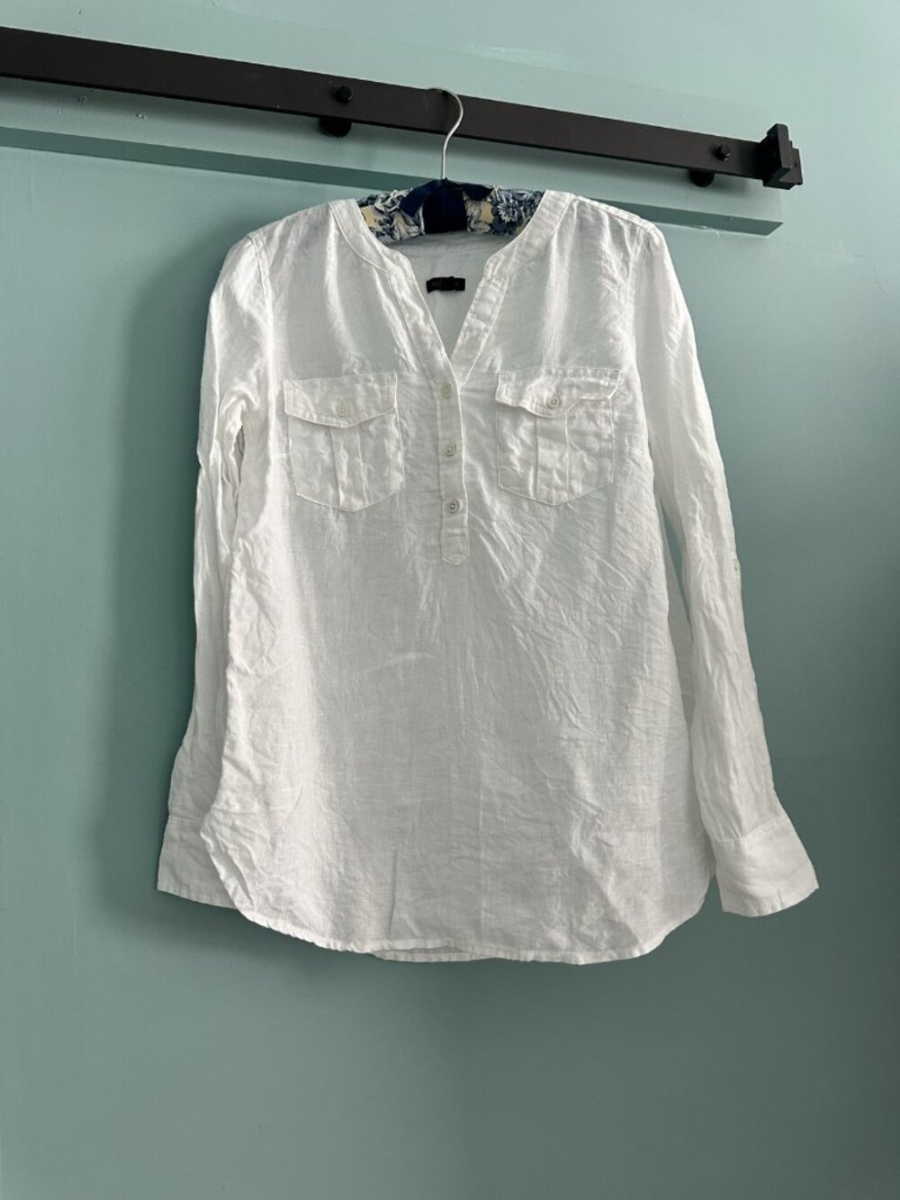 Talbots White Linen Structured Top